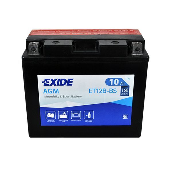 Мото акумулятор EXIDE ET 12B-BS (12V, 10A) EXIDE-1372 фото