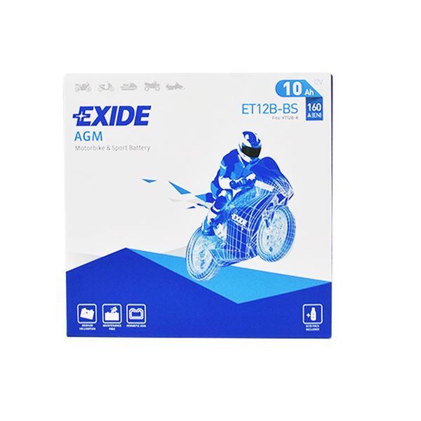 Мото акумулятор EXIDE ET 12B-BS (12V, 10A) EXIDE-1372 фото