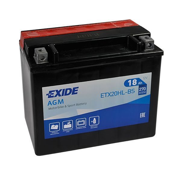 Мото аккумулятор EXIDE ETX 20HL-BS EXIDE (12V, 18A) EXIDE-1039 фото